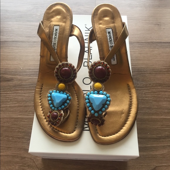 Manolo Blahnik Shoes - Manolo Blahnik Bowara Napa Bronze sandals size 38